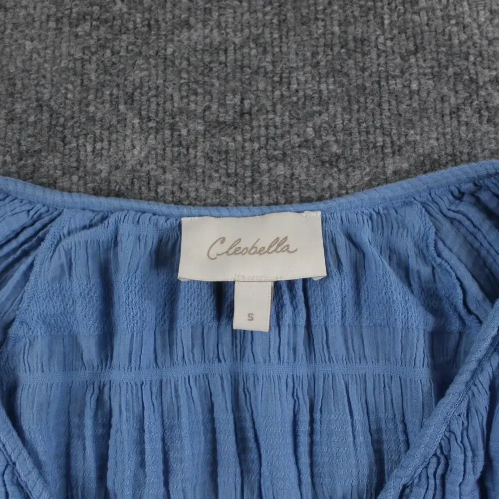 Cleobella Top Womens Small Azariah Blouse Blue Boho Prairie Peasant Gauze Tassel - Picture 5 of 10